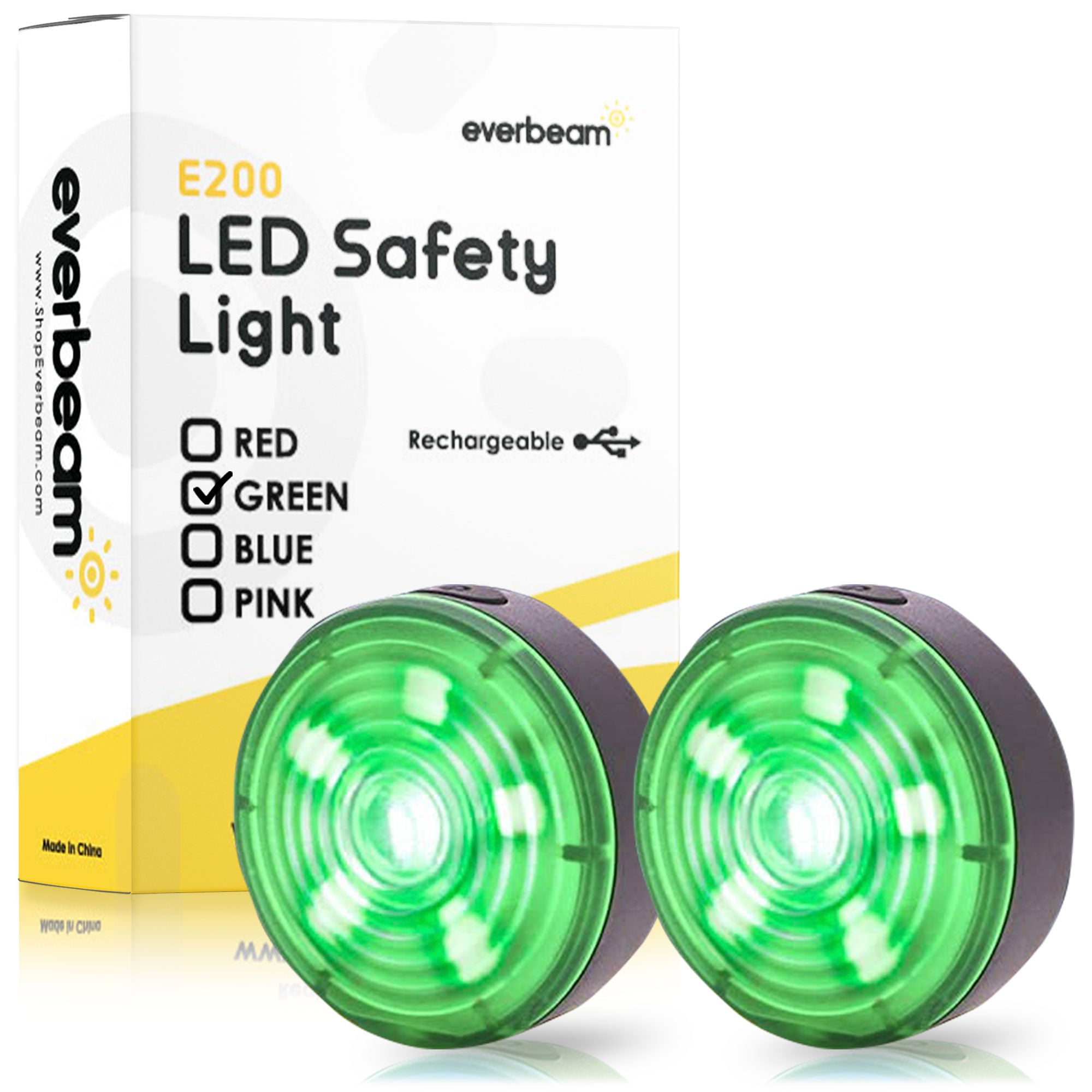 Everbeam E200 LED Safety Lights Rechargeable - 2 Pack (green)