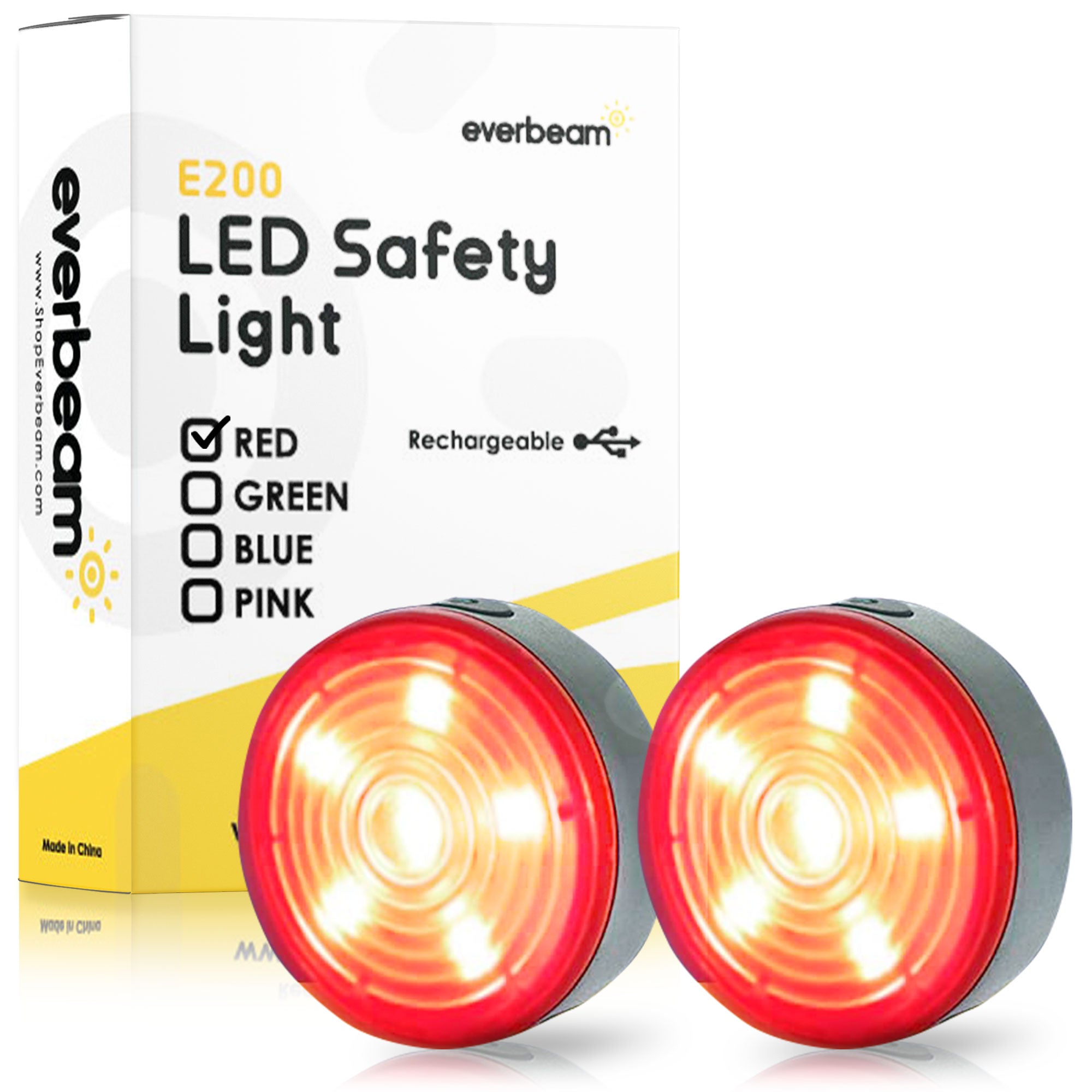 Everbeam E200 LED Safety Lights Rechargeable - 2 Pack (red)