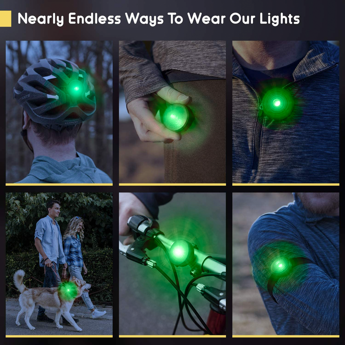 Everbeam E200 LED Safety Lights Rechargeable - 2 Pack (green)