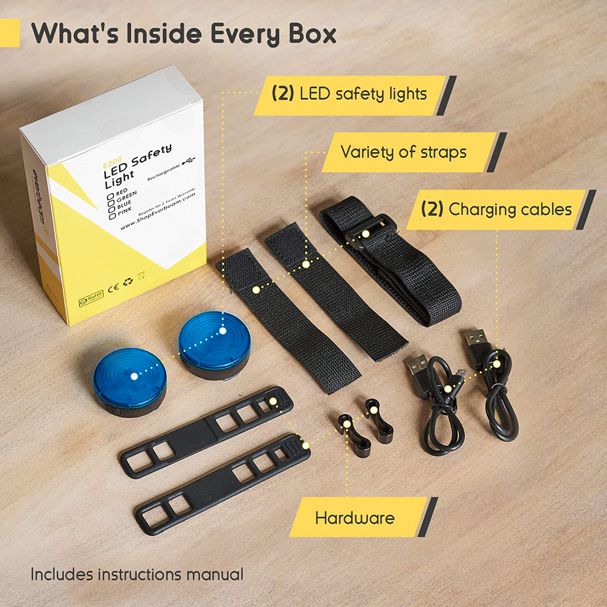 Everbeam E200 LED Safety Lights Rechargeable - 2 Pack