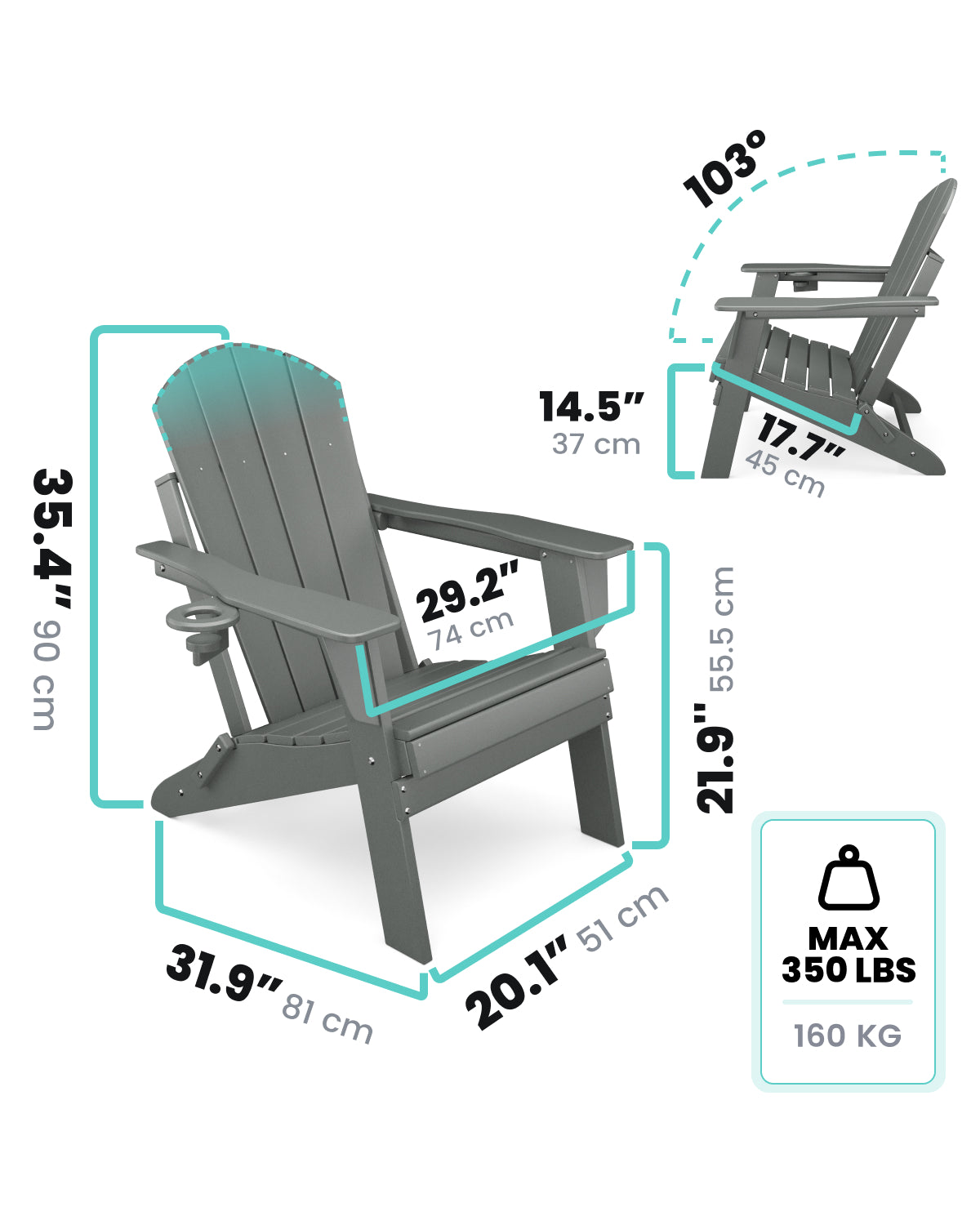 Sleek Space Adirondack Folding Chair - Grey