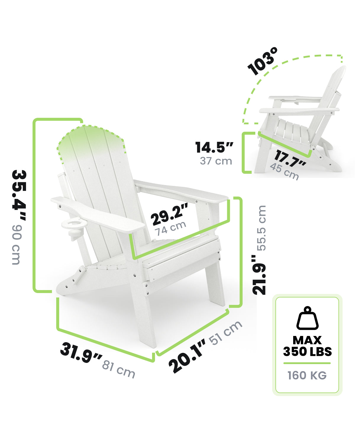 Sleek Space Adirondack Folding Chair - White